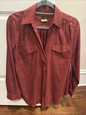 Ann Taylor Rust Red cheetah print Button-Front Utility Blouse
